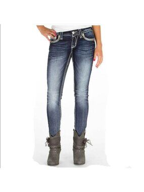 Rock Revival Essie Skinny Jeans Womens 27 Fleur-De-Lis Embroidered Pockets